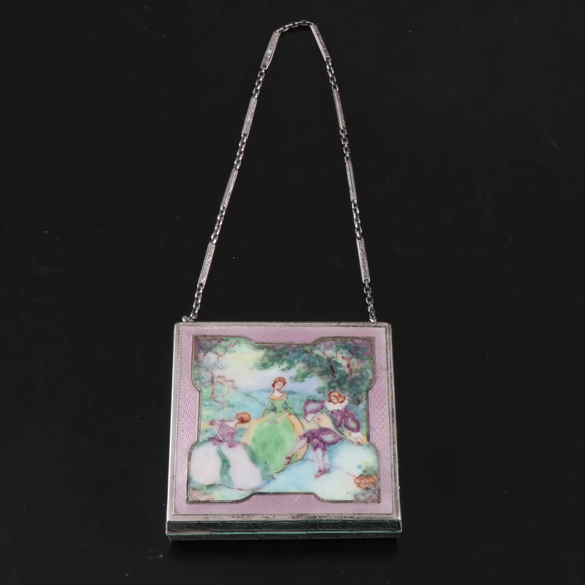 E.A.M. Enameled Sterling Silver Compact Wristlet, Early to Mid-20th Century