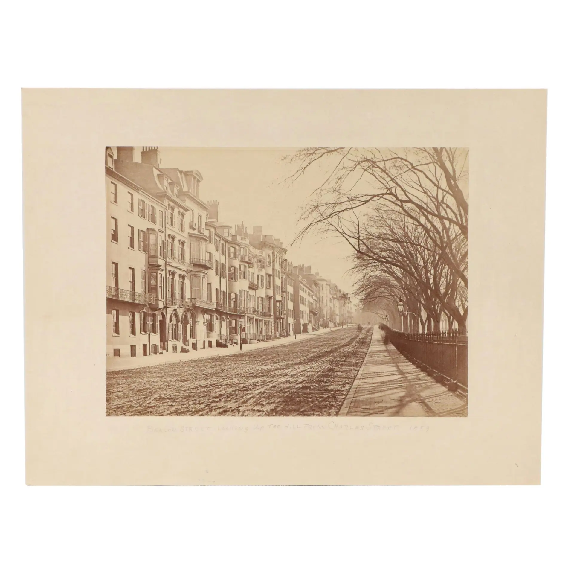 Antique Albumen Silver Print of Boston Scene "Beacon Street Looking...," 1859