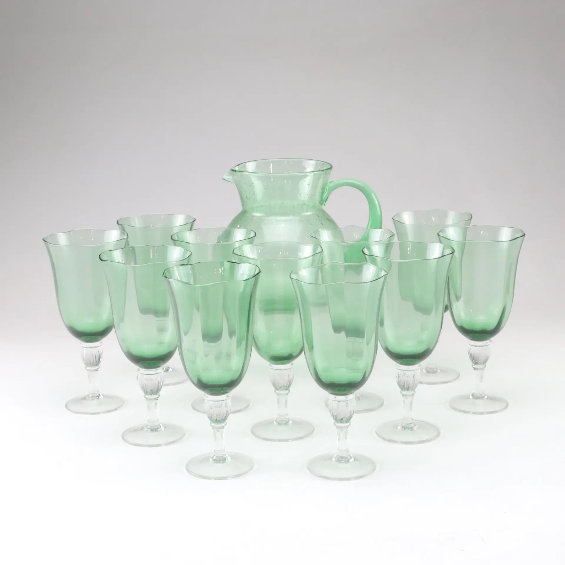 Gorham Crystal "Rose Serenade" Iced Tea Glasses with Glass Bubble Pitcher