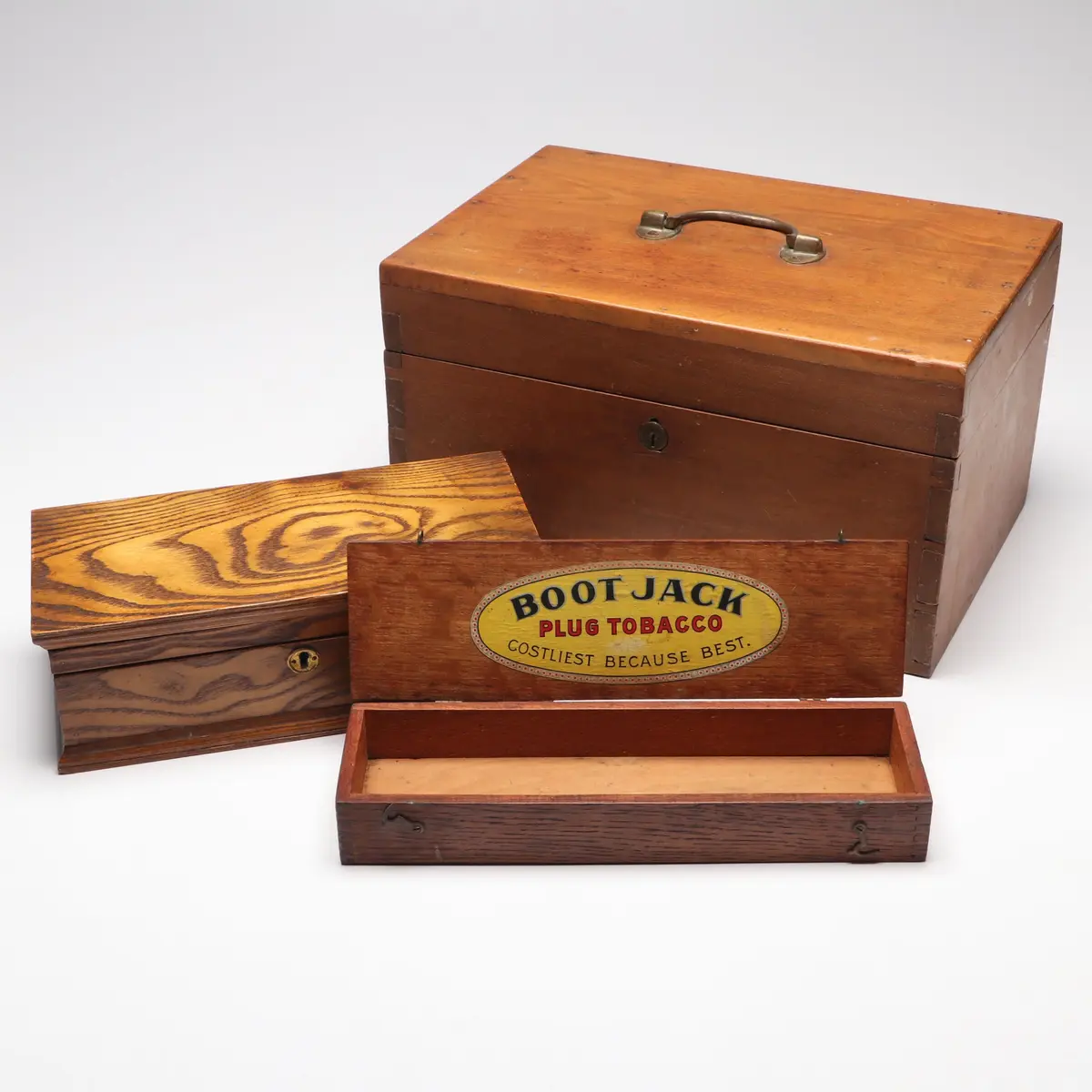 Boot Jack Plug Tobacco Box with Other Oak Boxes