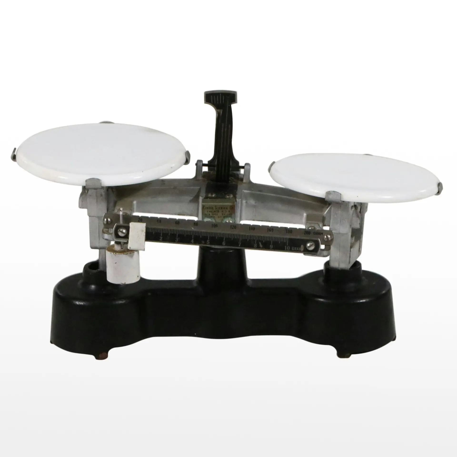 Central Scientific Co. Cast Iron and Milk Glass Balance Scale, Early 20th C.