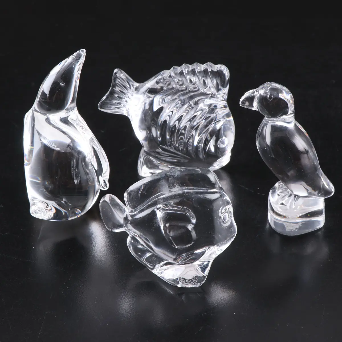 Steuben, Hadeland, Baccarat and Waterford Bird and Fish Figurines