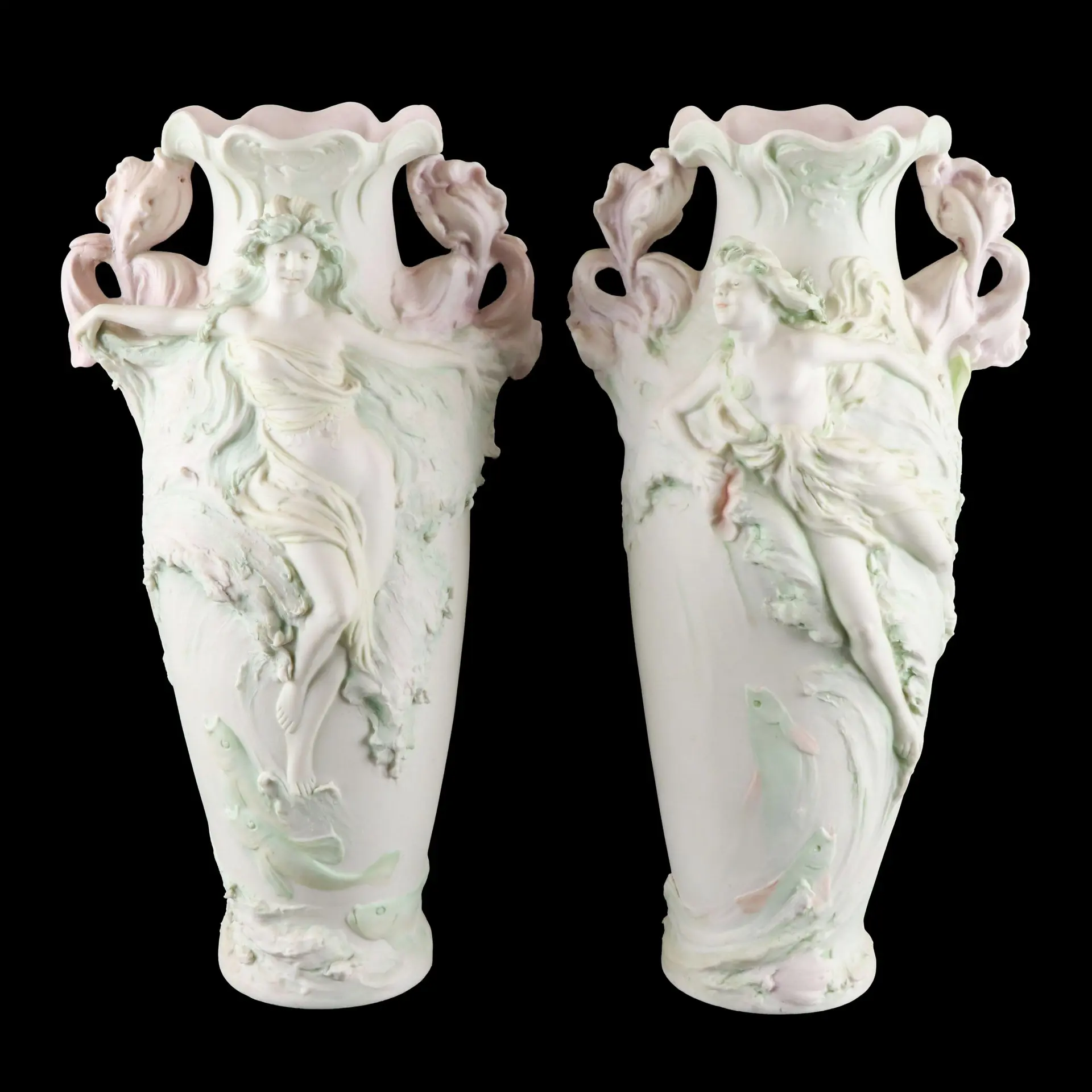Royal Dux Art Nouveau Bohemian Porcelain Vase Pair, Early 20th C.