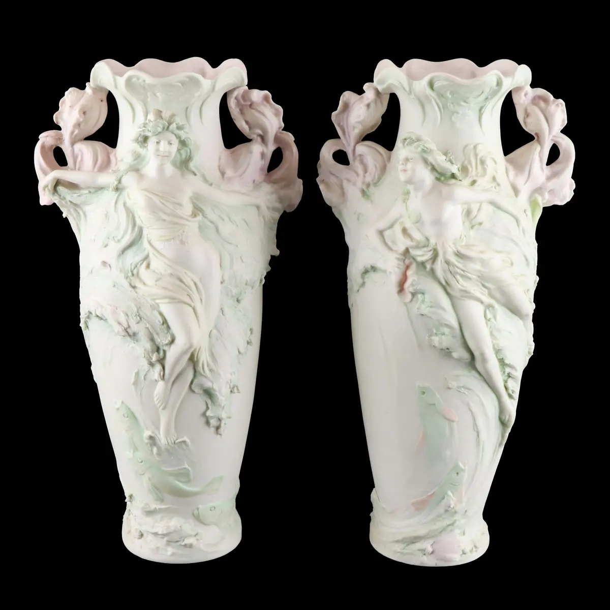 Royal Dux Art Nouveau Bohemian Porcelain Vase Pair, Early 20th C.