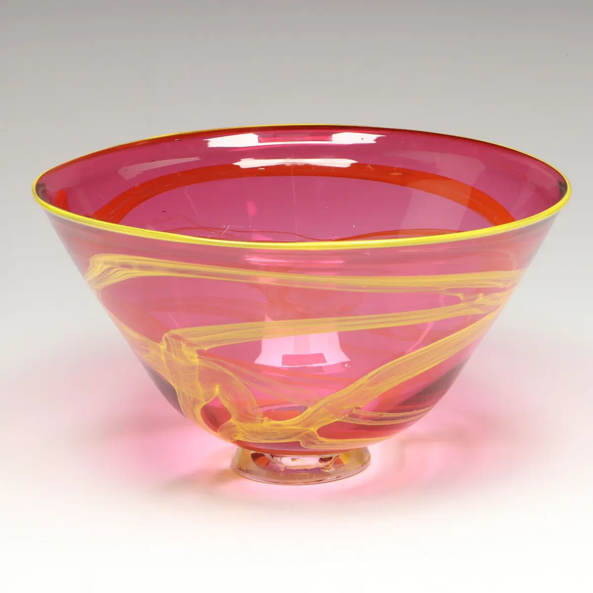 Garcia Glass Handblown Pink Yellow Swirled Bowl, 2002
