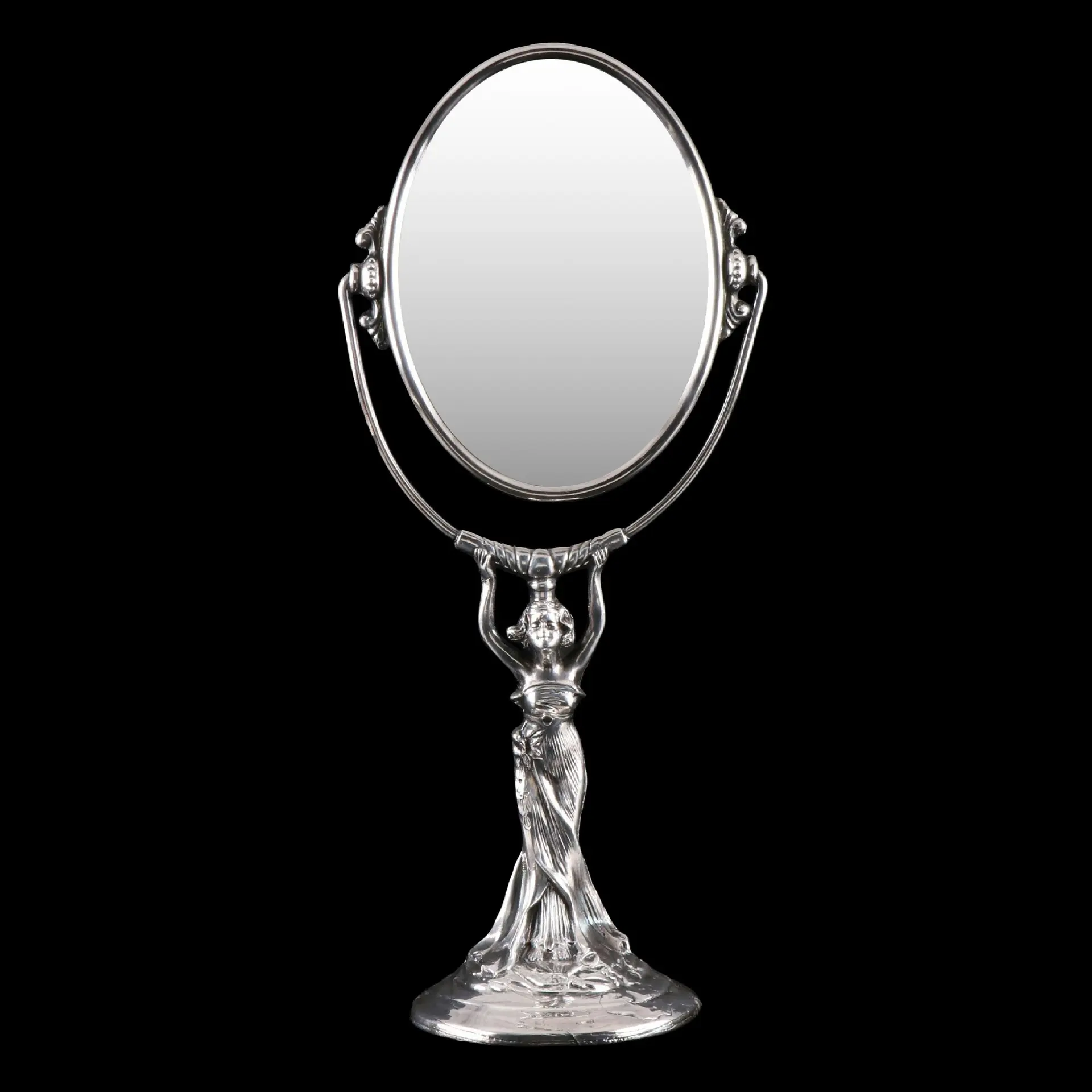 Art Nouveau Style Silver Tone Vanity Mirror, 20th Century