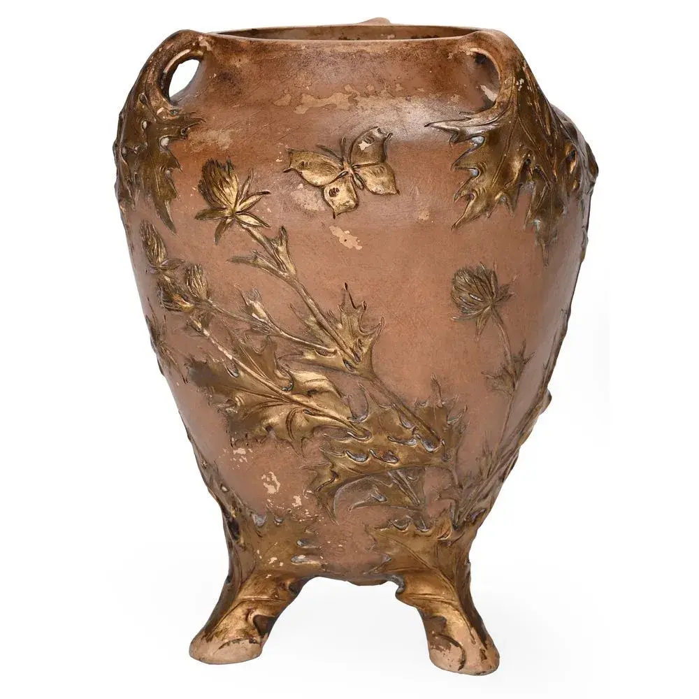 ART NOUVEAU VASE made of glazed ceramic, decorated with dragonflies