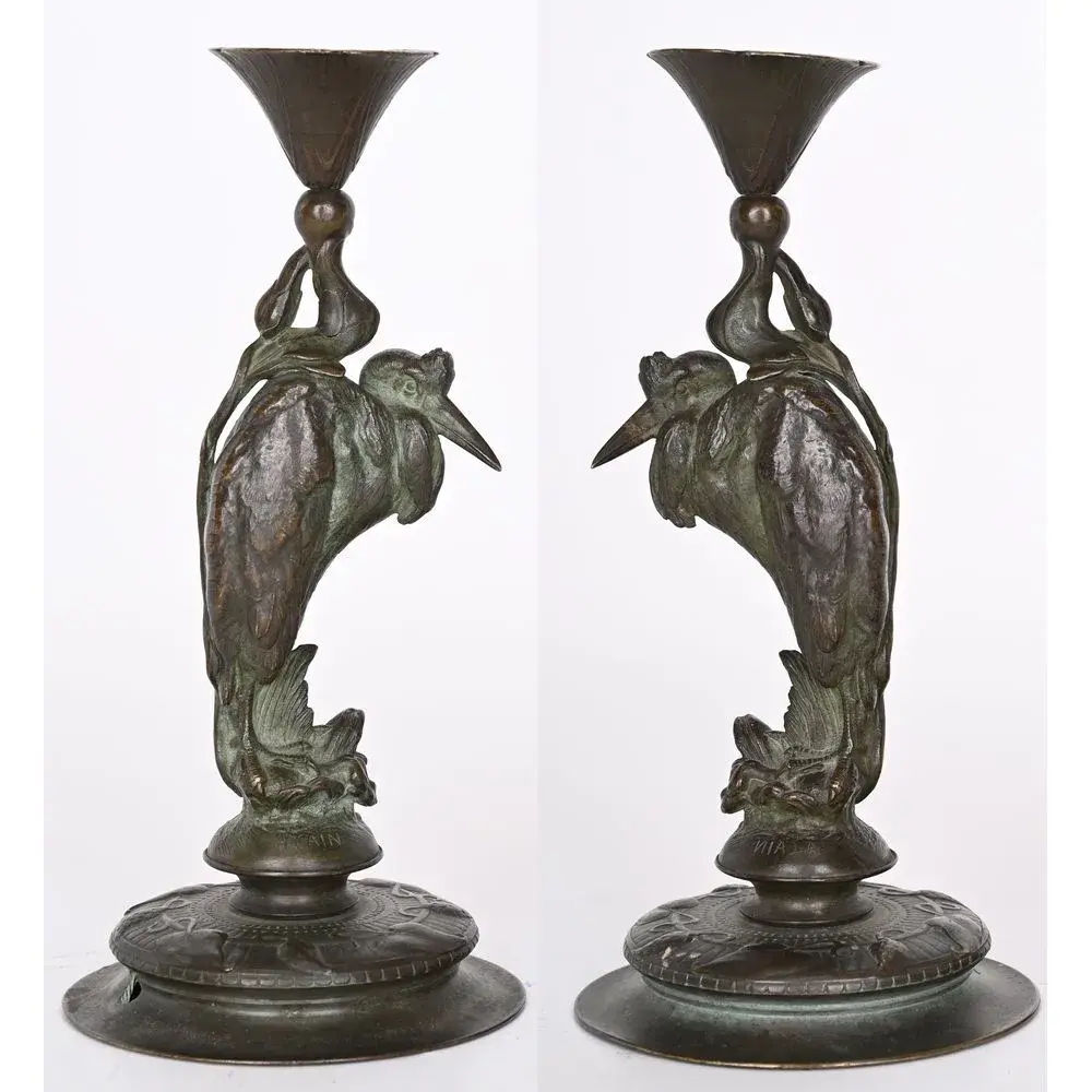 CAIN, Auguste. (1821–1894). “Pair of small candlesticks, featuring