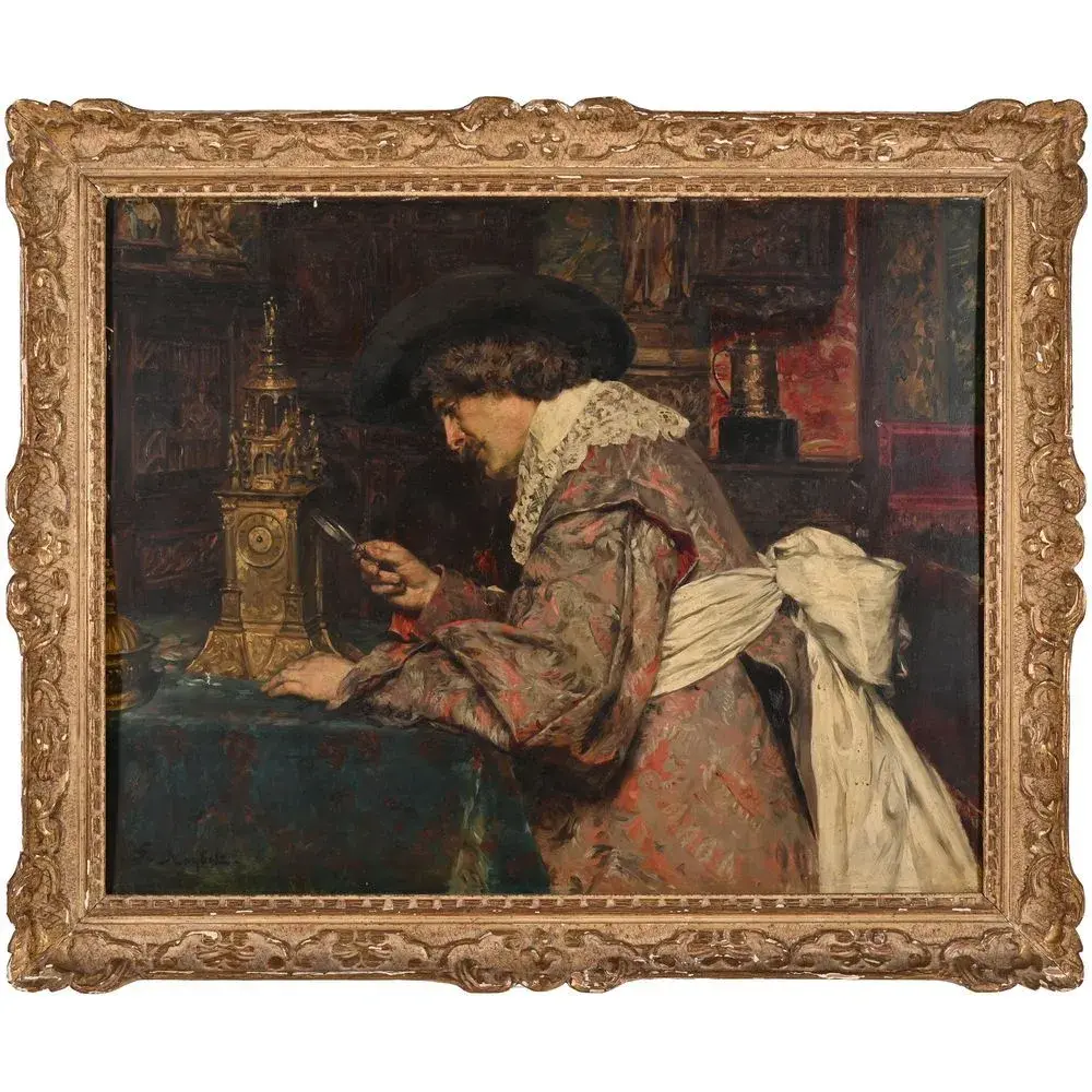 ROYBET, Ferdinand. (1840–1920). “The Watch Enthusiast.” Oil on panel