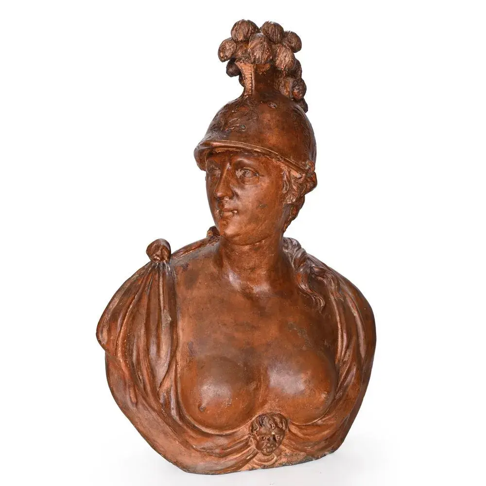 ROCOURT. “Bust of Minerva.” Large terracotta sculpture, signed on