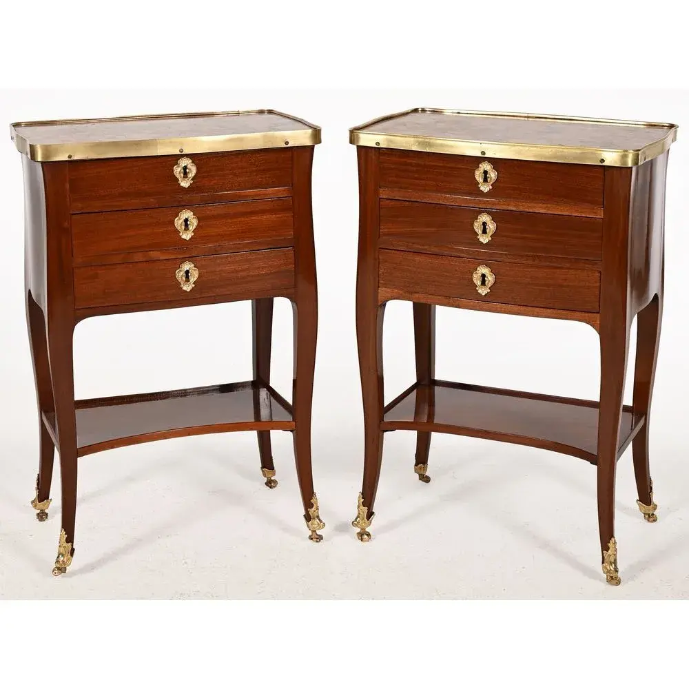 DUBUT. PAIR OF LOUIS XV COFFEE TABLES in solid mahogany with 3 rows