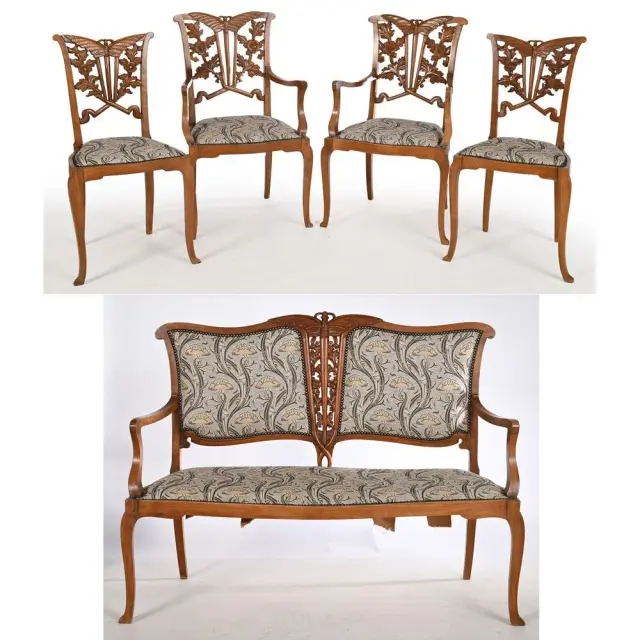 DE FEURE. (Attributed to). ART NOUVEAU LIVING ROOM SET in patinated
