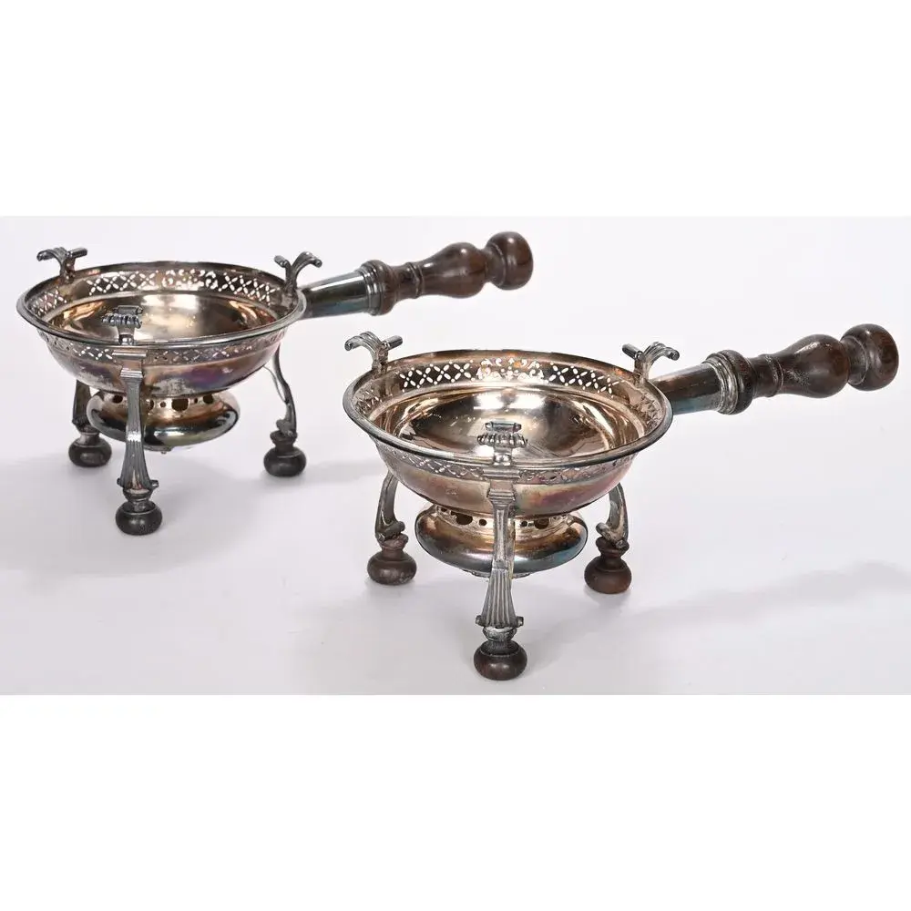 RARE PAIR OF 18th-CENTURY COAL-FIRED COOKING STOVES in solid silver