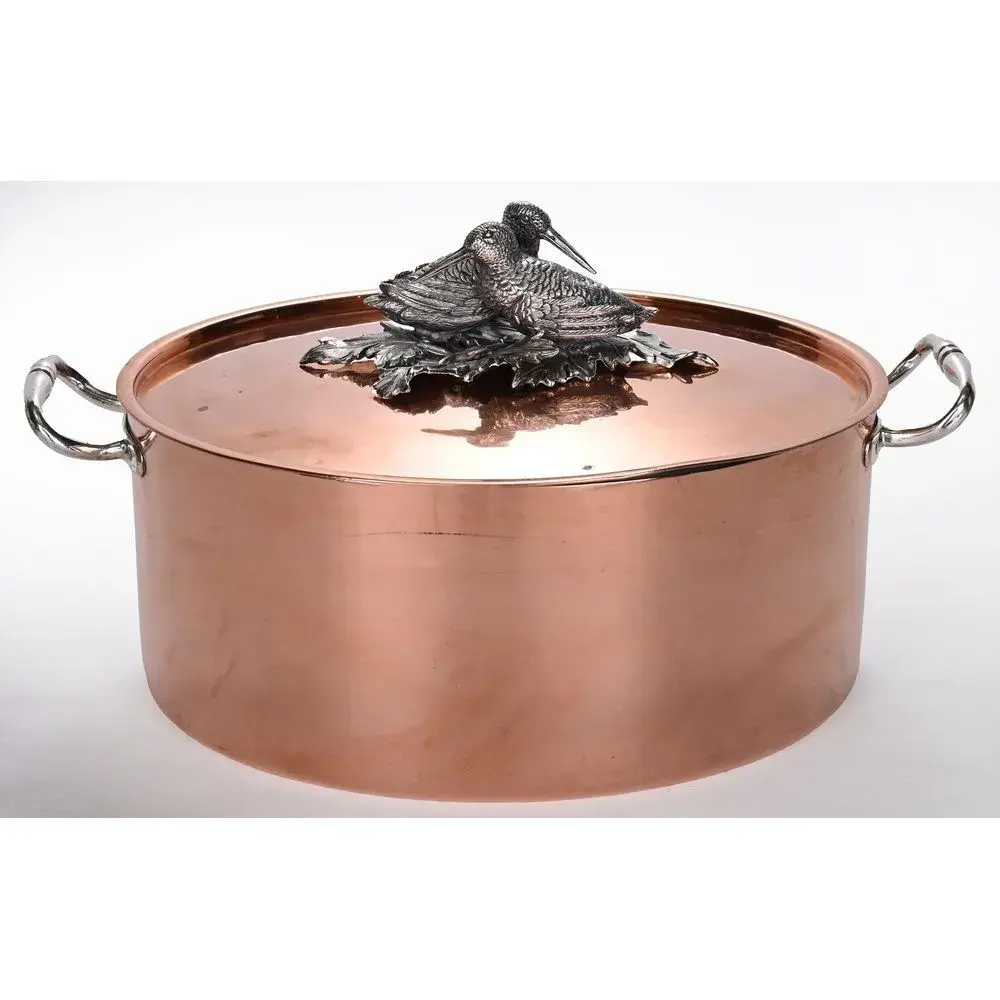 DAUBIERE with woodcocks, in copper and silver-plated bronze. Italy