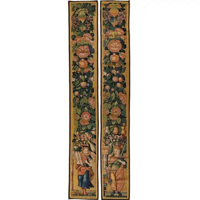 PAIR OF DOOR PANELS with tapestry depicting saints surrounded by large