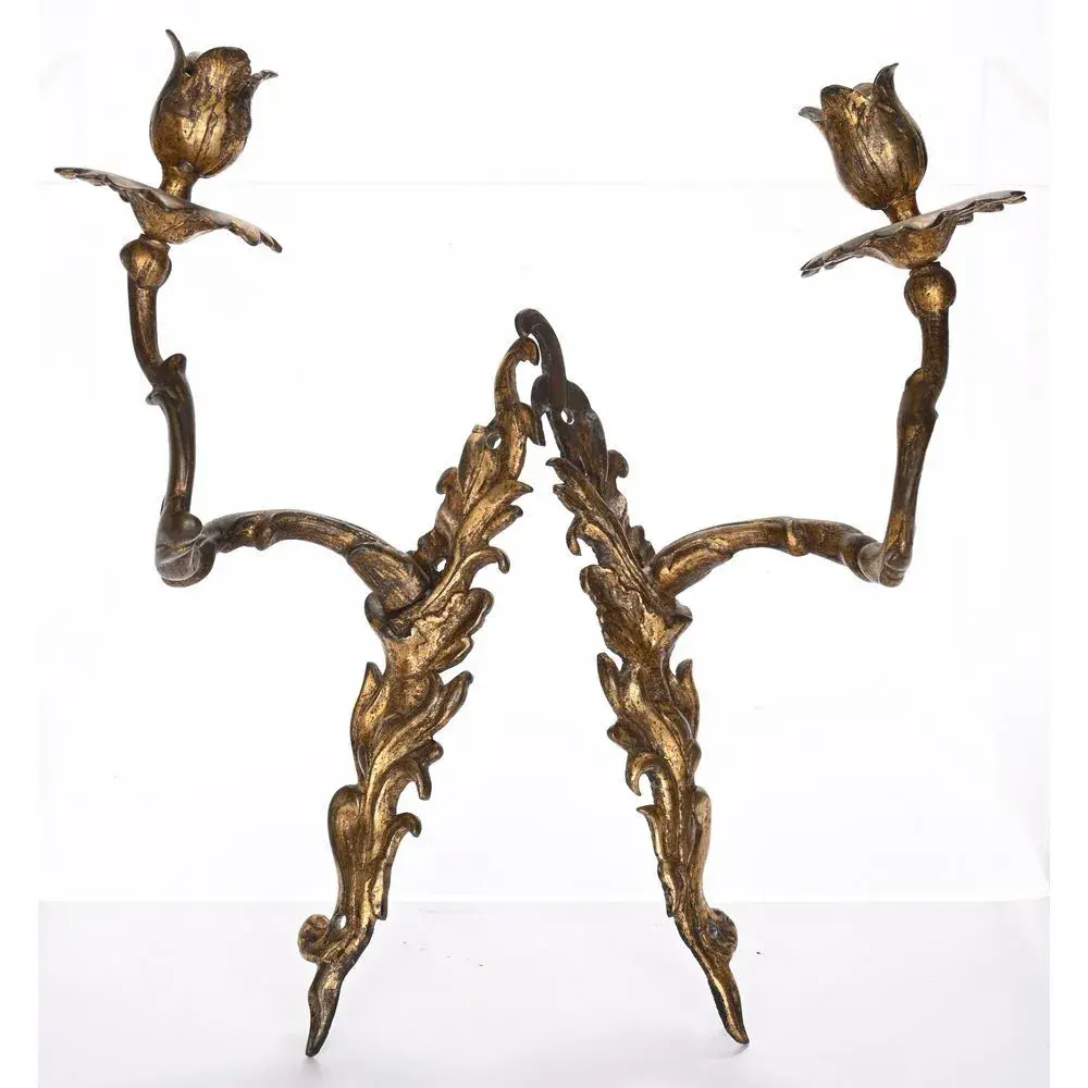 PAIR OF SMALL LOUIS XV WALL SCONCES in gilded bronze with one light