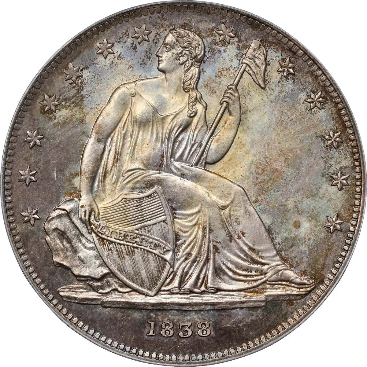 1838 Gobrecht Silver Dollar. Name Removed. Cabinet Coin Restrike.
