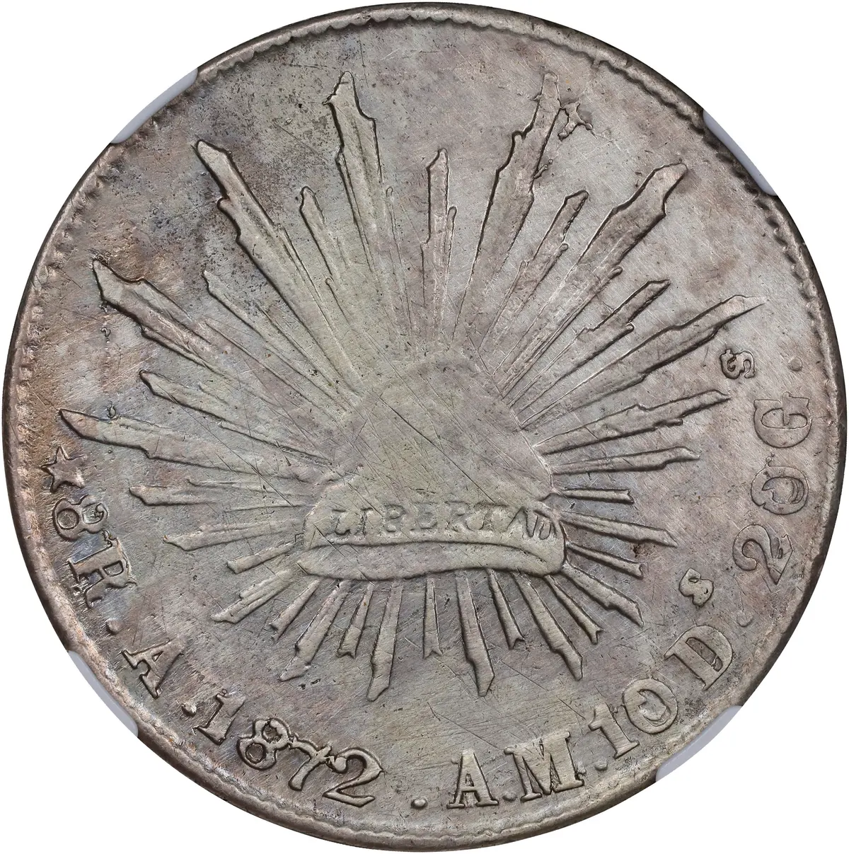 MEXICO. 8 Reales, 1872-A AM/DL. Alamos Mint. NGC AU Details--Brushed.