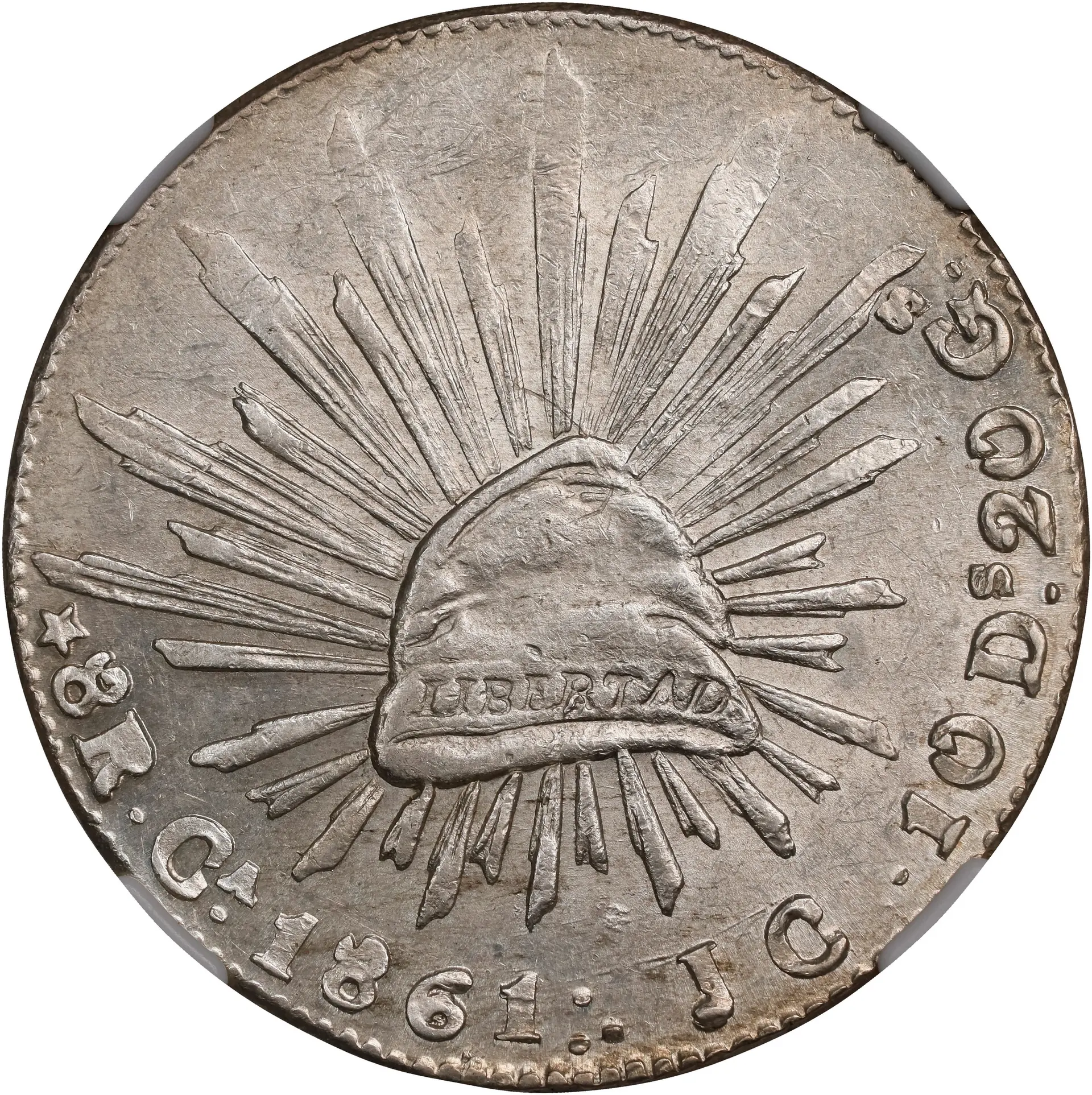 MEXICO. 8 Reales, 1861-Ca JC. Chihuahua Mint. NGC MS-62.