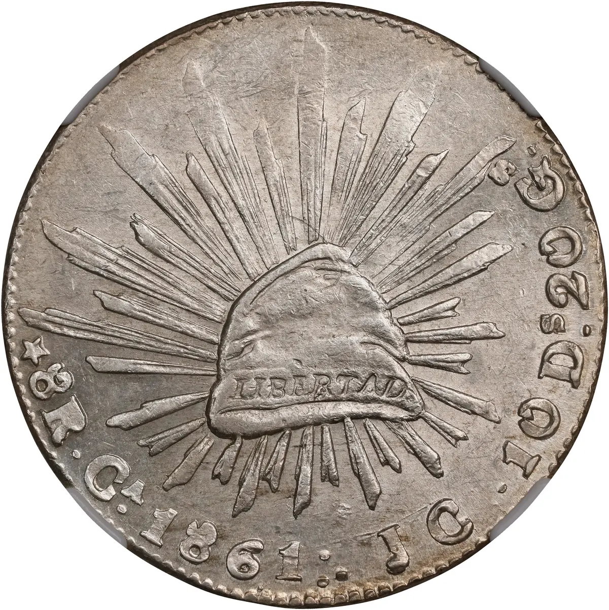 MEXICO. 8 Reales, 1861-Ca JC. Chihuahua Mint. NGC MS-62.