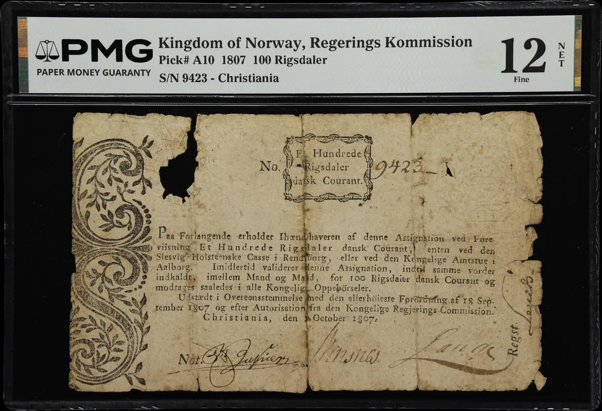 (◊) NORWAY. Regerings commission. 100 Rigsdaler, 1.10.1807. P-A10.