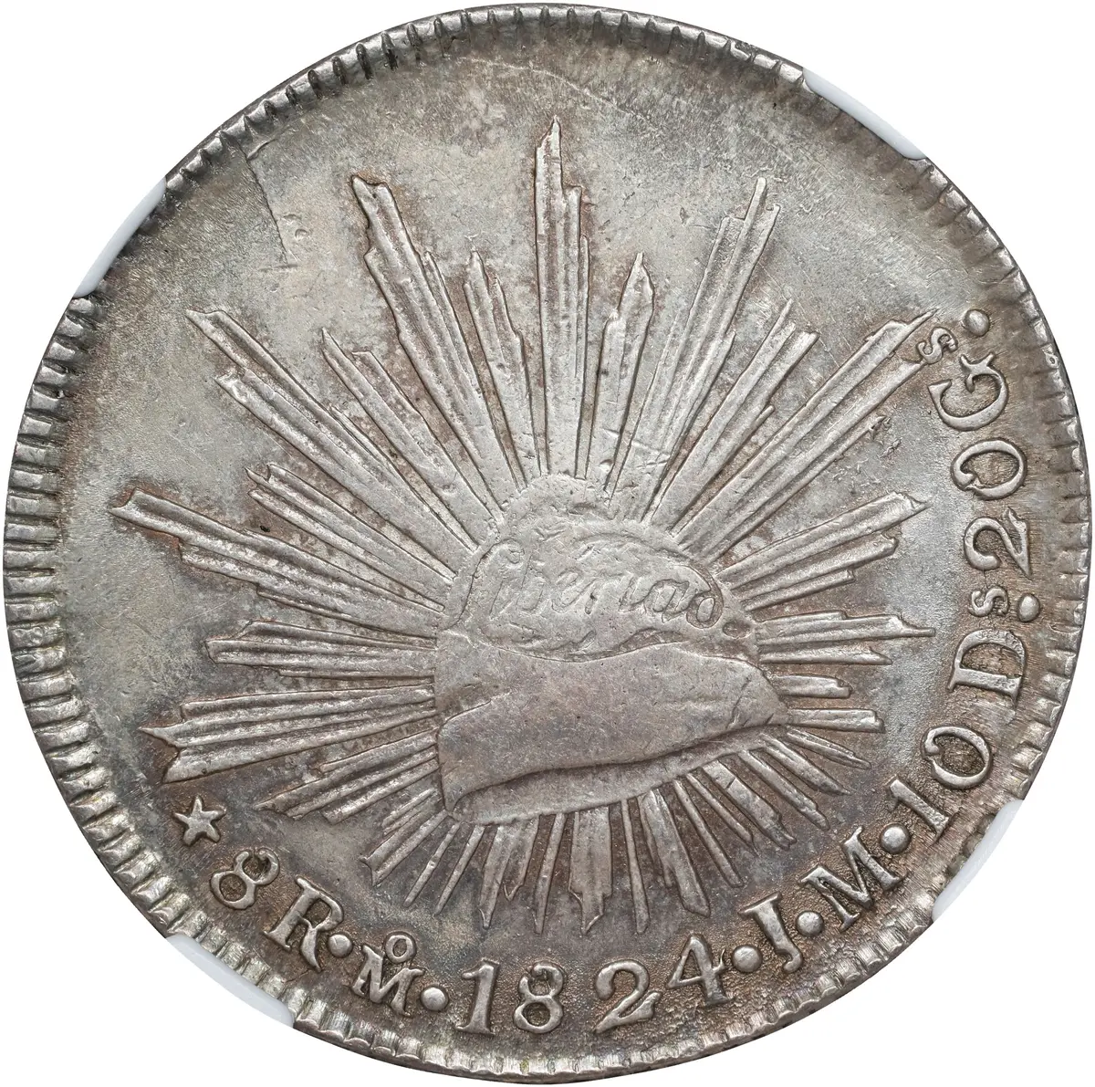 MEXICO. "Hookneck" 8 Reales, 1824-Mo JM. Mexico City Mint. NGC AU-53.