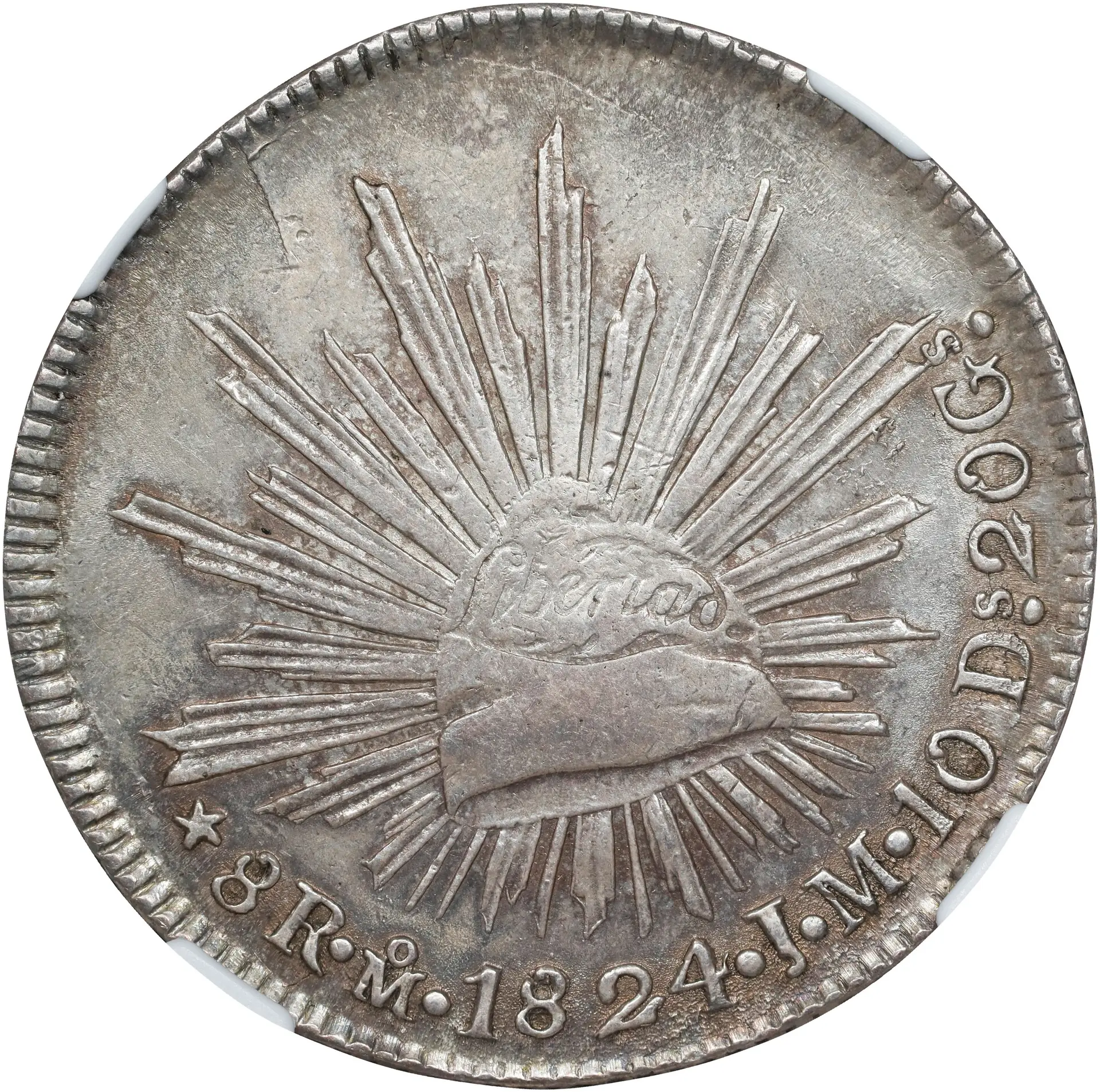 MEXICO. "Hookneck" 8 Reales, 1824-Mo JM. Mexico City Mint. NGC AU-53.