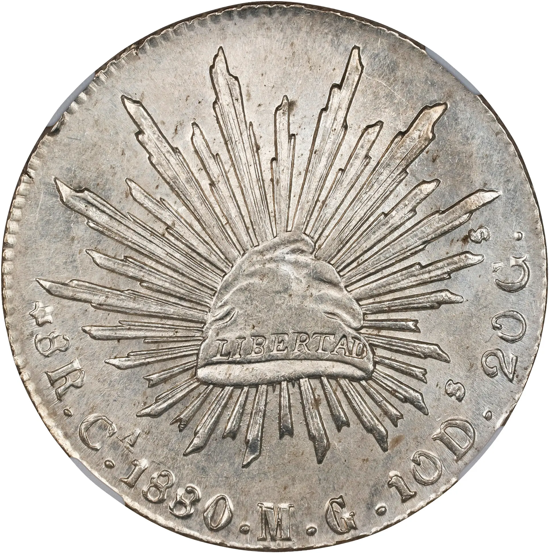 MEXICO. 8 Reales, 1880-Ca MG. Chihuahua Mint. NGC MS-62.