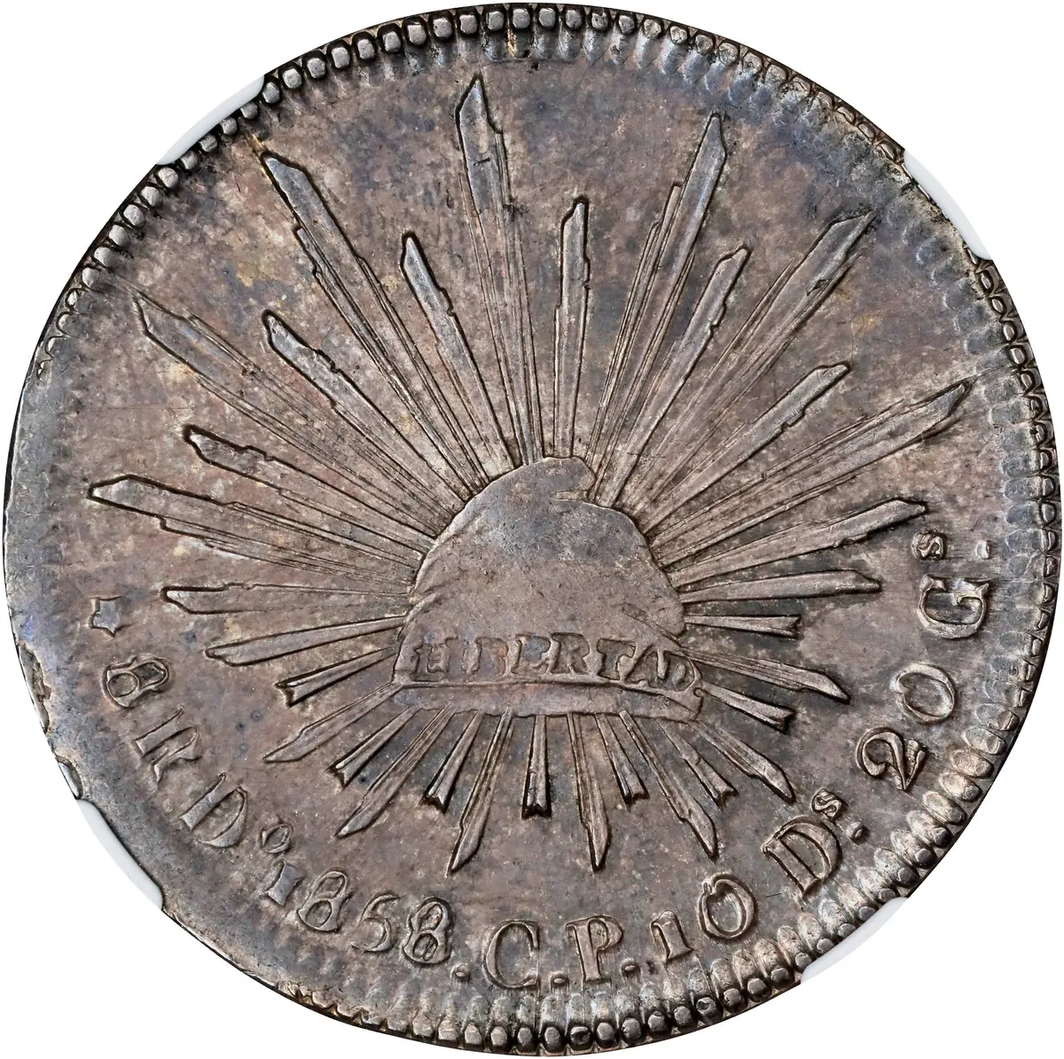 MEXICO. 8 Reales, 1858/7-Do CP. Durango Mint. NGC MS-61.