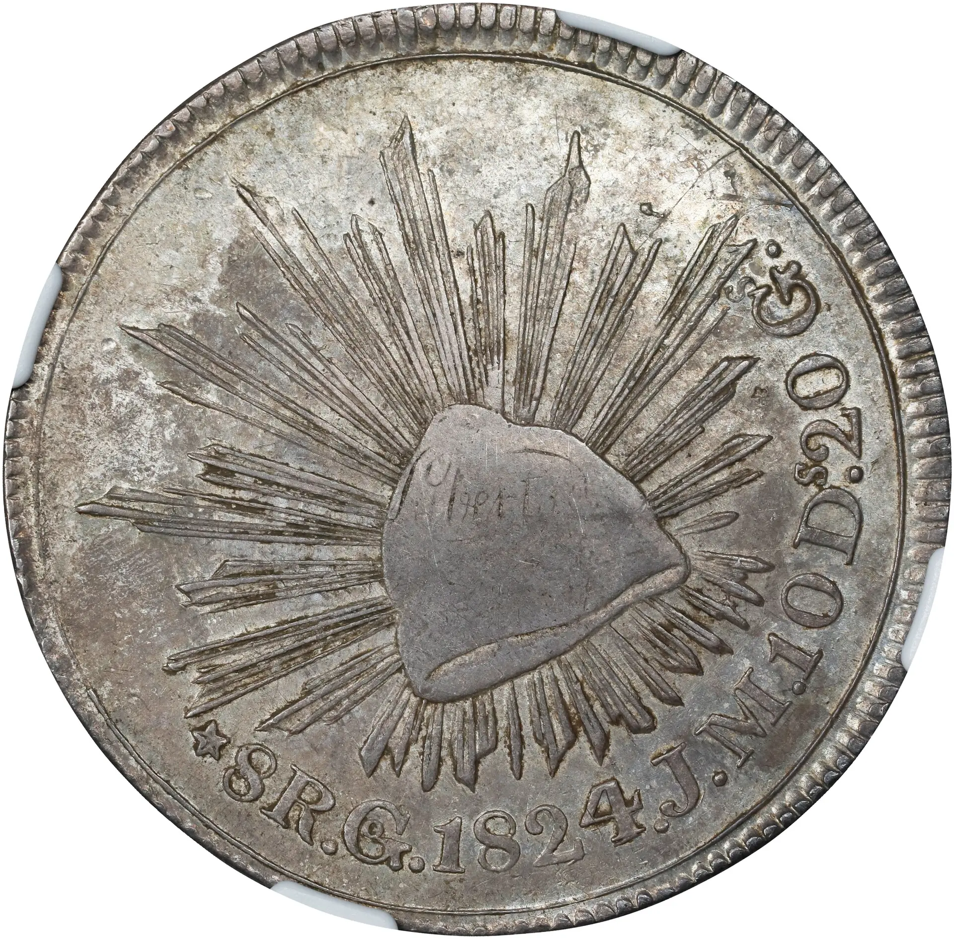 MEXICO. "Hookneck" 8 Reales, 1824-Go JM. Guanajuato Mint. NGC AU-53.