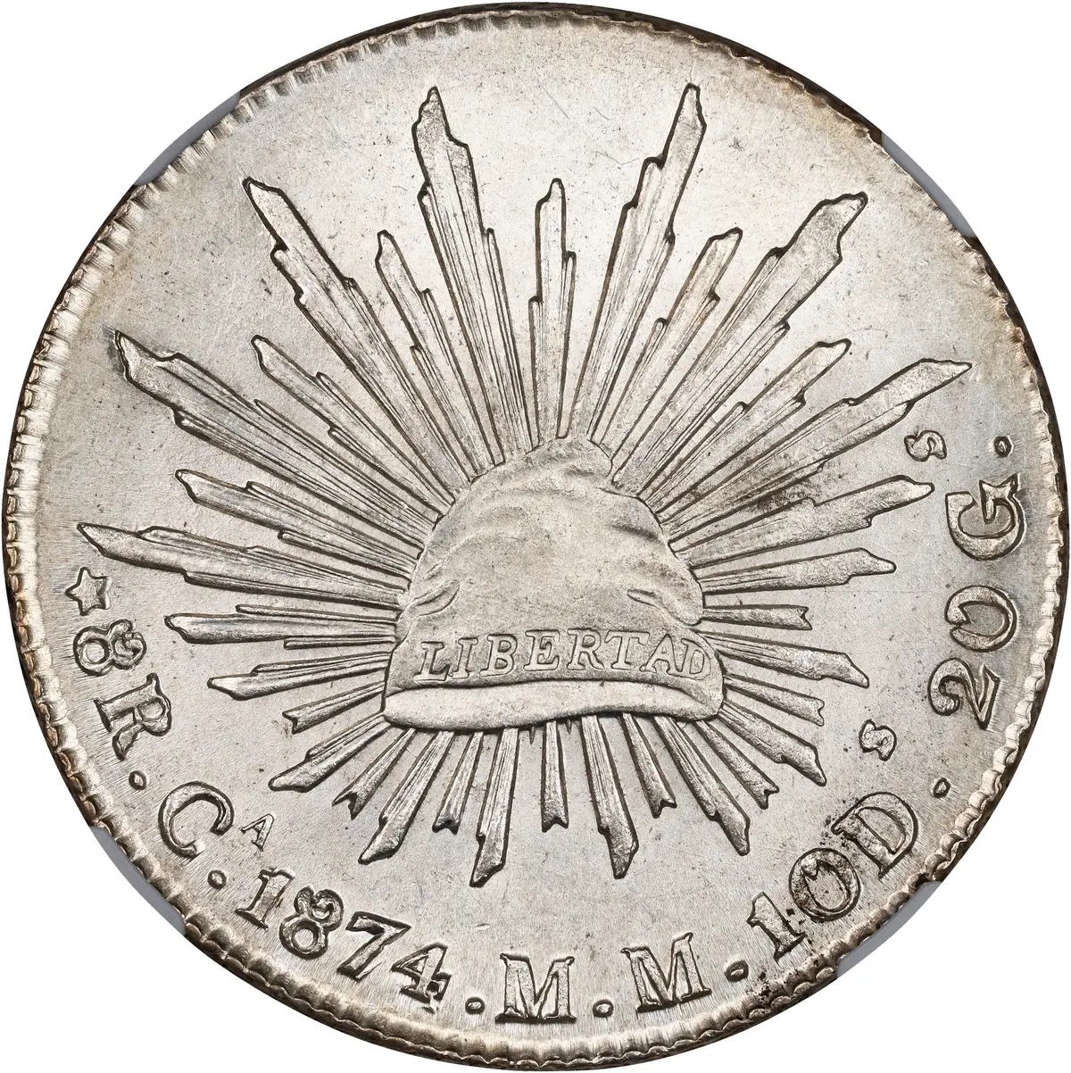 MEXICO. 8 Reales, 1874-Ca MM. Chihuahua Mint. NGC MS-61.