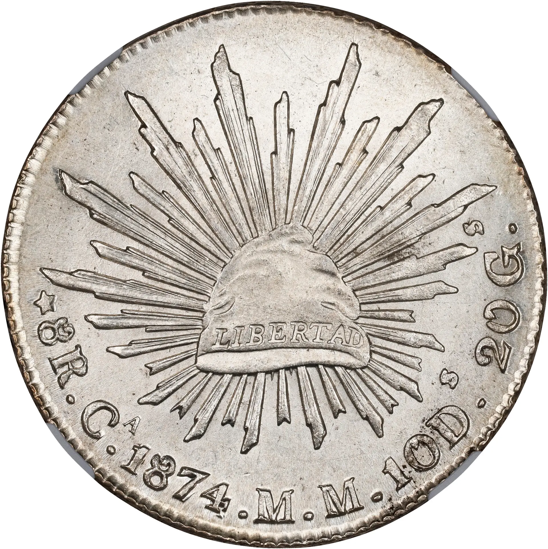 MEXICO. 8 Reales, 1874-Ca MM. Chihuahua Mint. NGC MS-61.