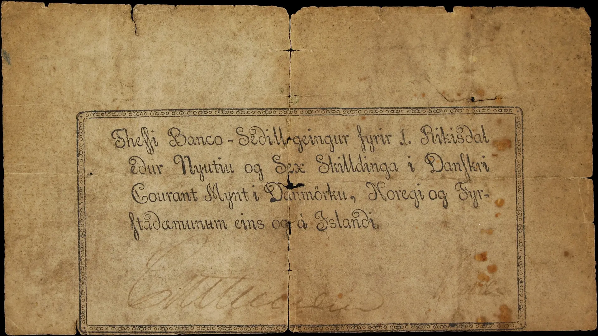 (◊) ICELAND. Courant Bank. 1 Rigsdaler, 1801. P-A5a. Sieg 3. Good.