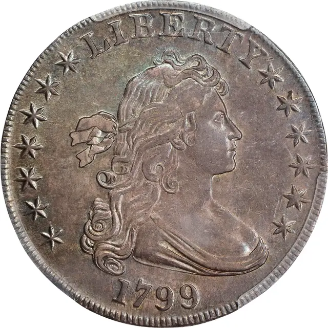 1799 Draped Bust Silver Dollar. BB-164, B-17a. Rarity-2. AU-55+ (PCGS). CAC.