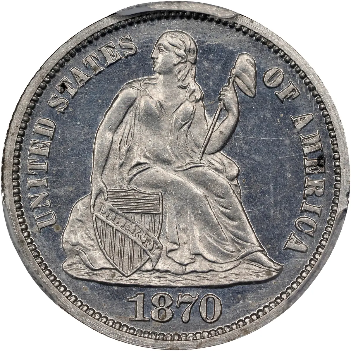 1870 Pattern Liberty Seated Dime. Judd-874, Pollock-971. Rarity-8.