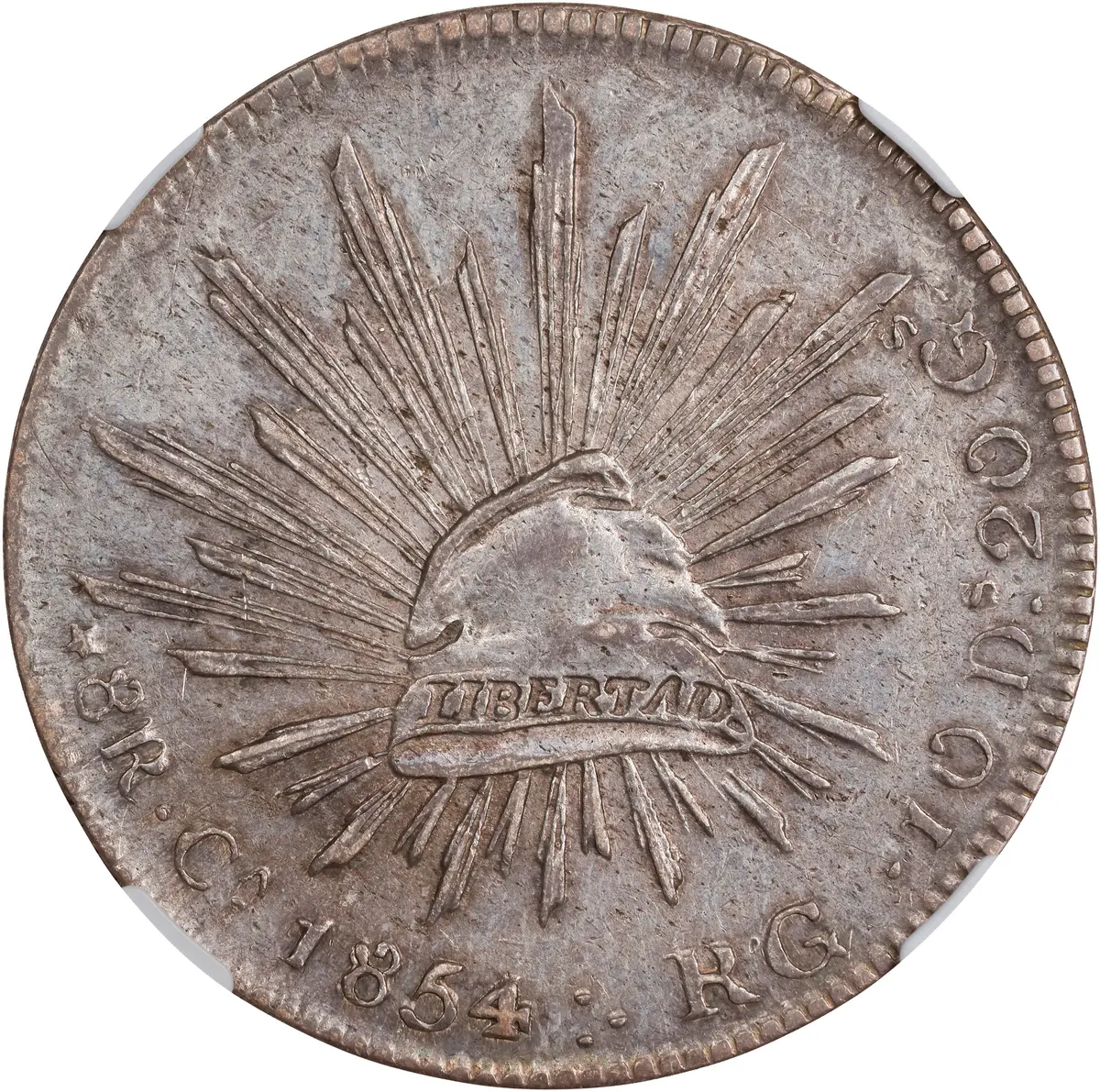 MEXICO. 8 Reales, 1854-Ca RG. Chihuahua Mint. NGC AU-55.