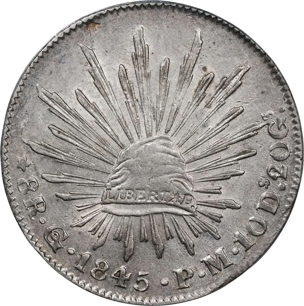 MEXICO. 8 Reales, 1845-Go PM. Guanajuato Mint. PCGS AU-53.