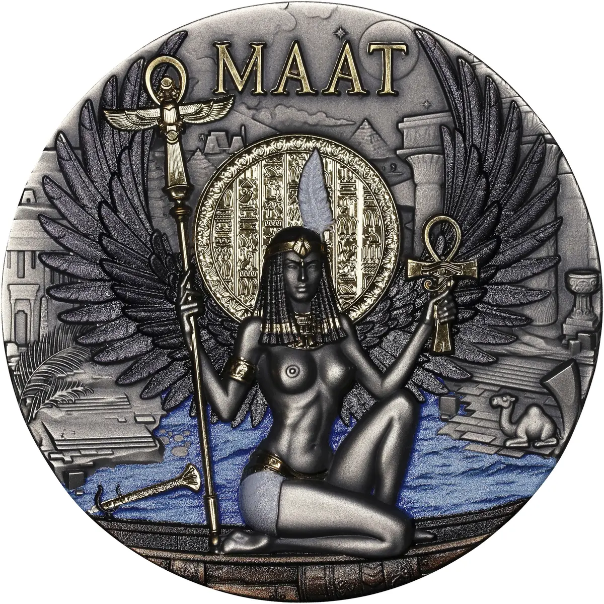 (2 oz, 62.208 g ASW). Cameroon. 2026 Maat Echoes of Egypt 2 oz Silver
