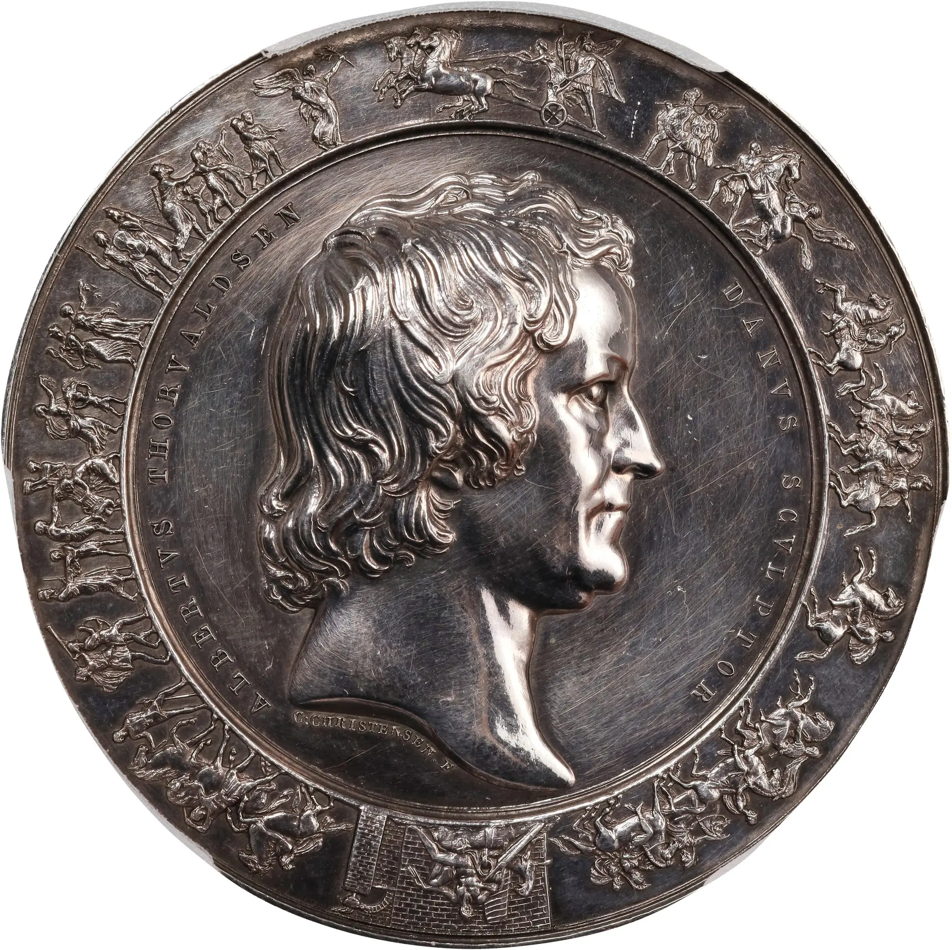DENMARK. Bertel Thorvaldsen Silver Medal, 1838. Frederik VI. PCGS SPECIMEN-61.