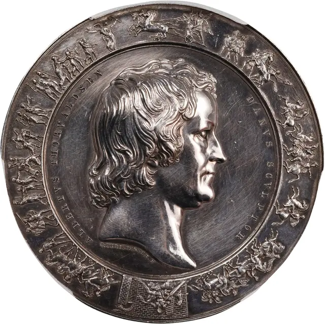 DENMARK. Bertel Thorvaldsen Silver Medal, 1838. Frederik VI. PCGS SPECIMEN-61.