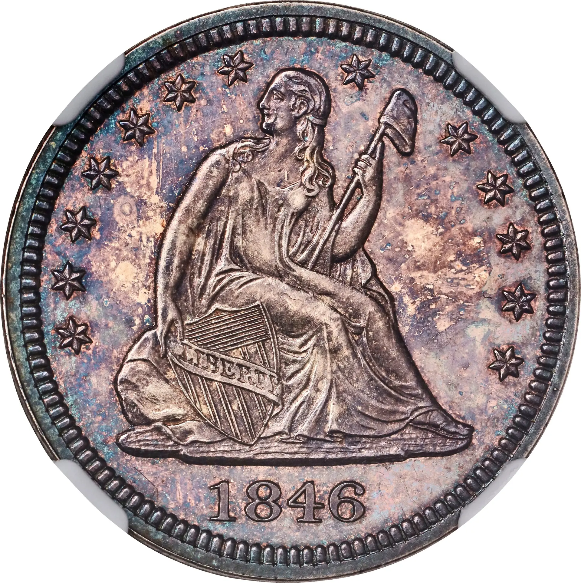 1846 Liberty Seated Quarter. JD-1, Briggs 4-F. Rarity-7. Proof-65 (NGC).