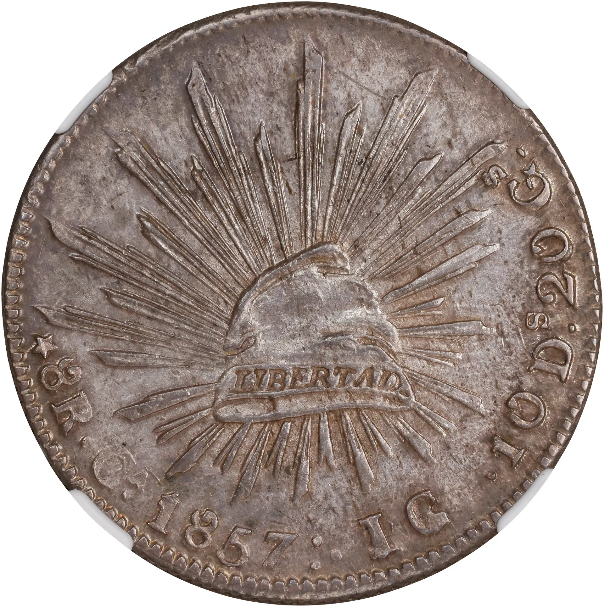 MEXICO. 8 Reales, 1857-Ca JC/RG. Chihuahua Mint. NGC MS-61.