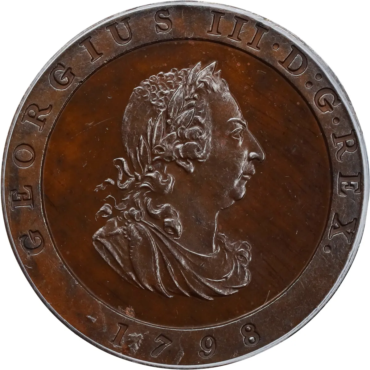 ISLE OF MAN. Bronzed Copper 1/2 Penny, 1798. Birmingham (Soho) Mint.