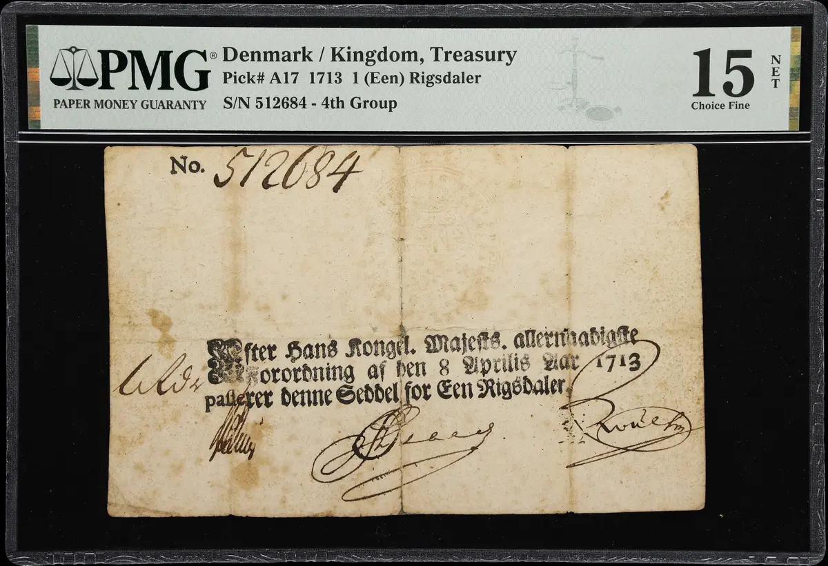 (◊) DENMARK. Treasury. 1 (Een) Rigsdaler, 8.4.1713. P-A17. Sieg 22.