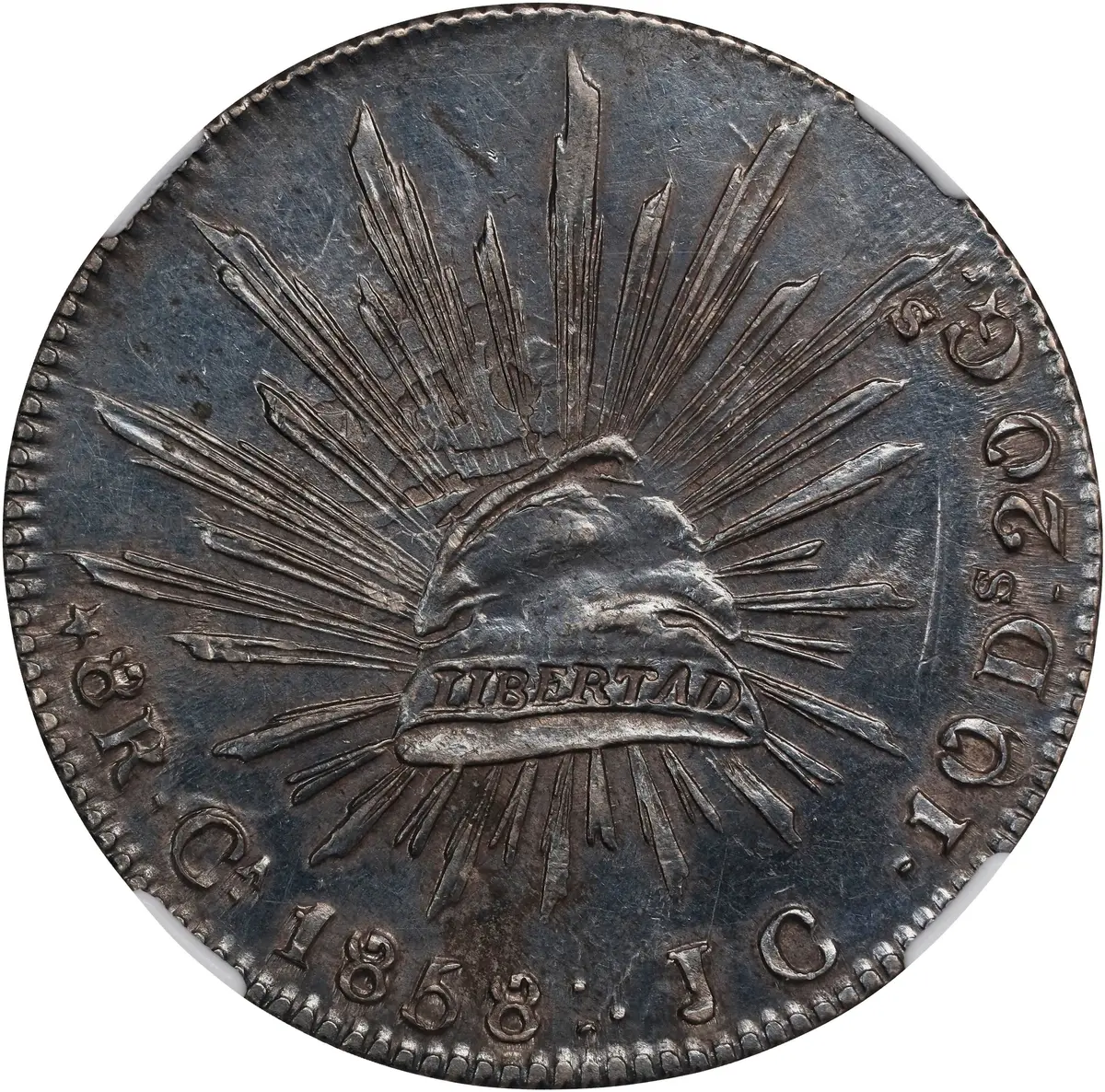 MEXICO. 8 Reales, 1858-Ca JC. Chihuahua Mint. NGC AU Details--Cleaned.