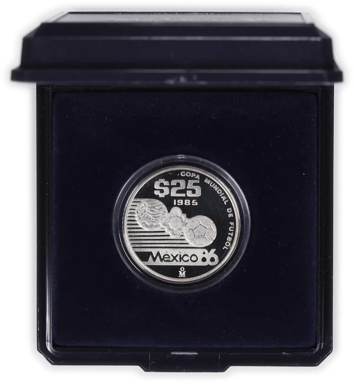 (0.25 oz, 7.776 g ASW). Mexico. 1985 World Cup Silver 25 Pesos.