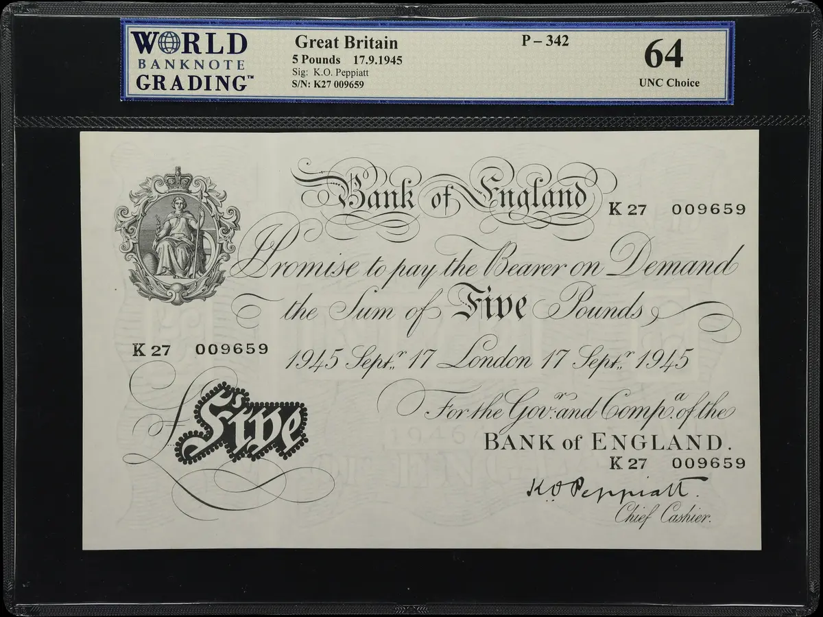 GREAT BRITAIN. Bank of England. 5 Pounds, 17.9.1945. P-342. WBG Choice