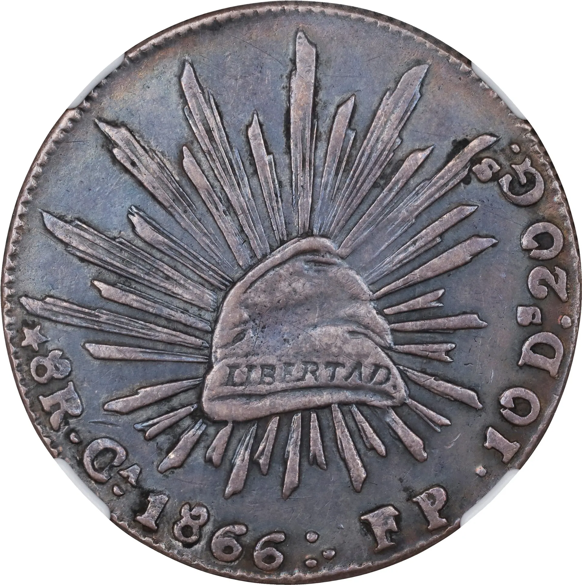 MEXICO. 8 Reales, 1866-Ca FP. Chihuahua Mint. NGC EF Details--Tooled.