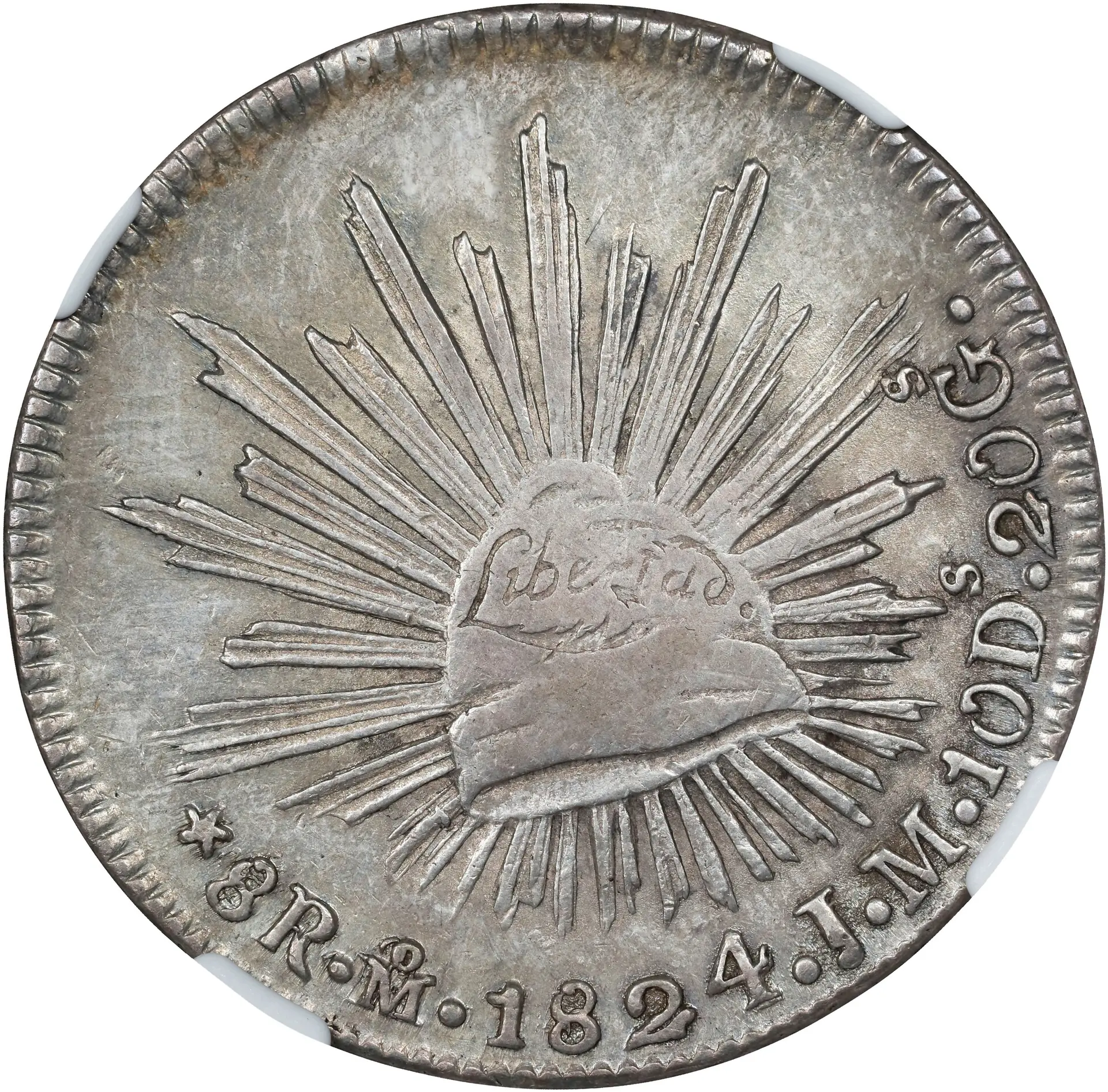 MEXICO. "Hookneck" 8 Reales, 1824-Mo JM. Mexico City Mint. NGC EF-45.