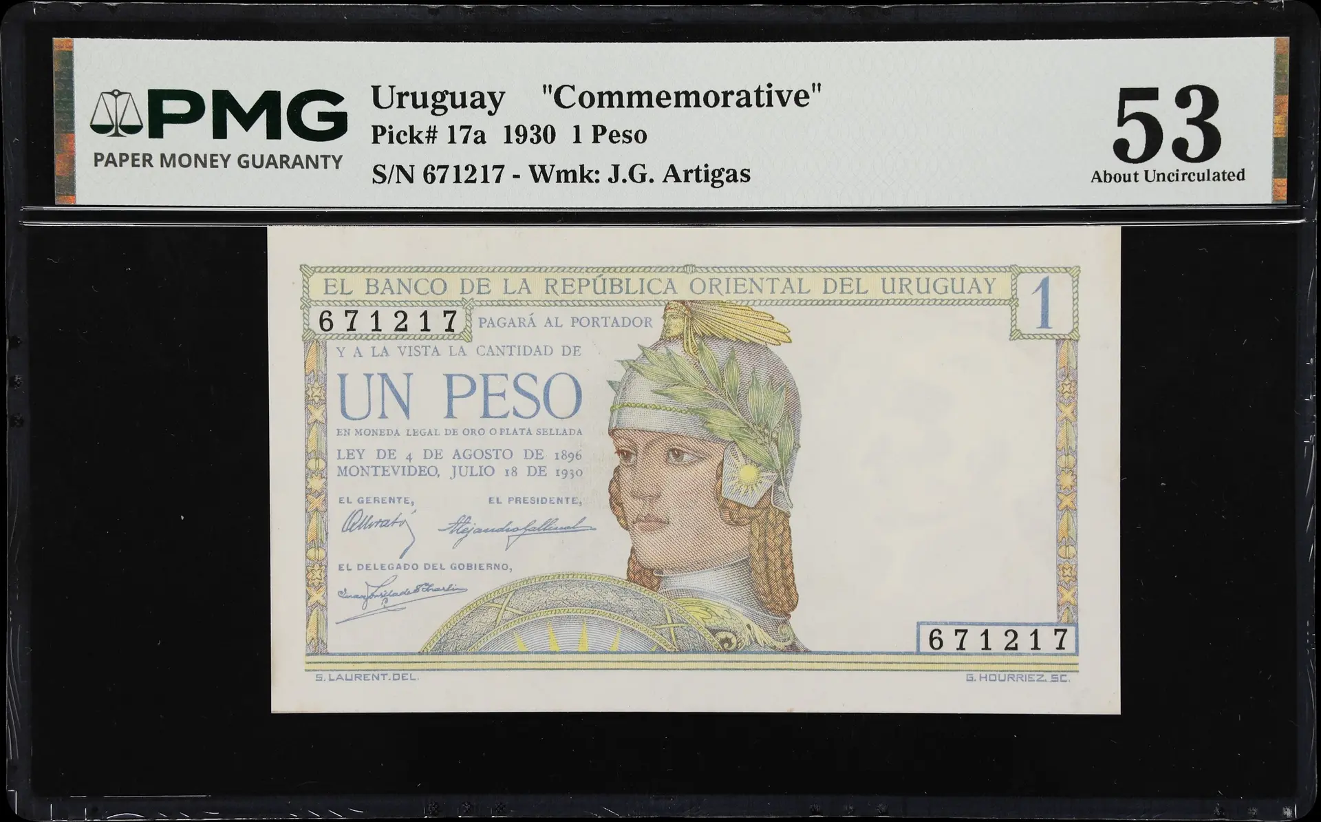 (◊) URUGUAY. Banco de la Republica Oriental del Uruguay. 1 Peso, 18.7.1930.